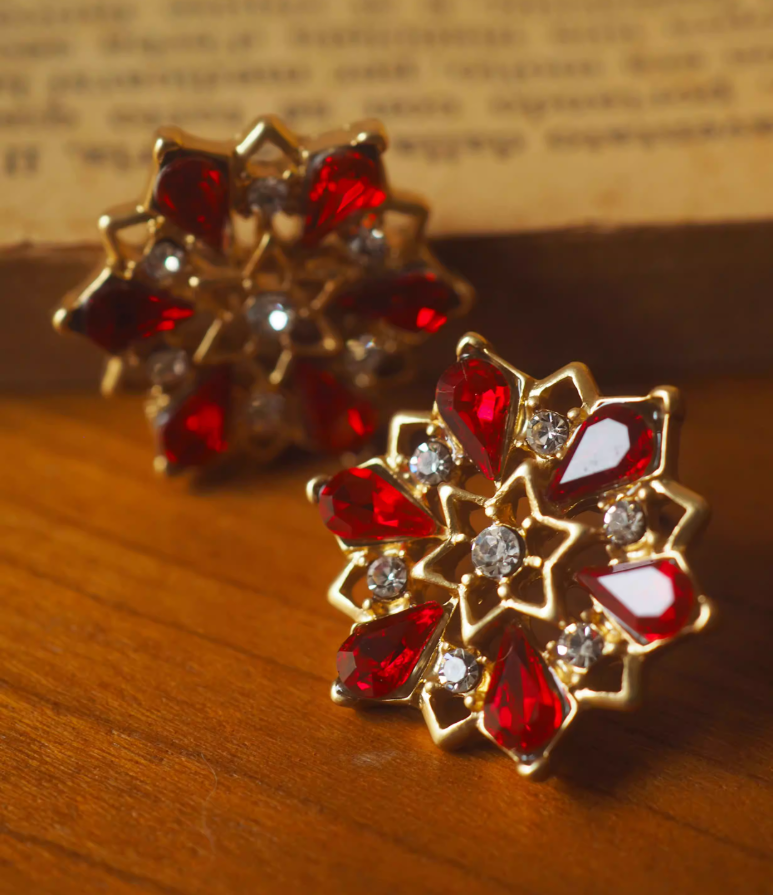 Snowflake Ruby Clip-On Earrings