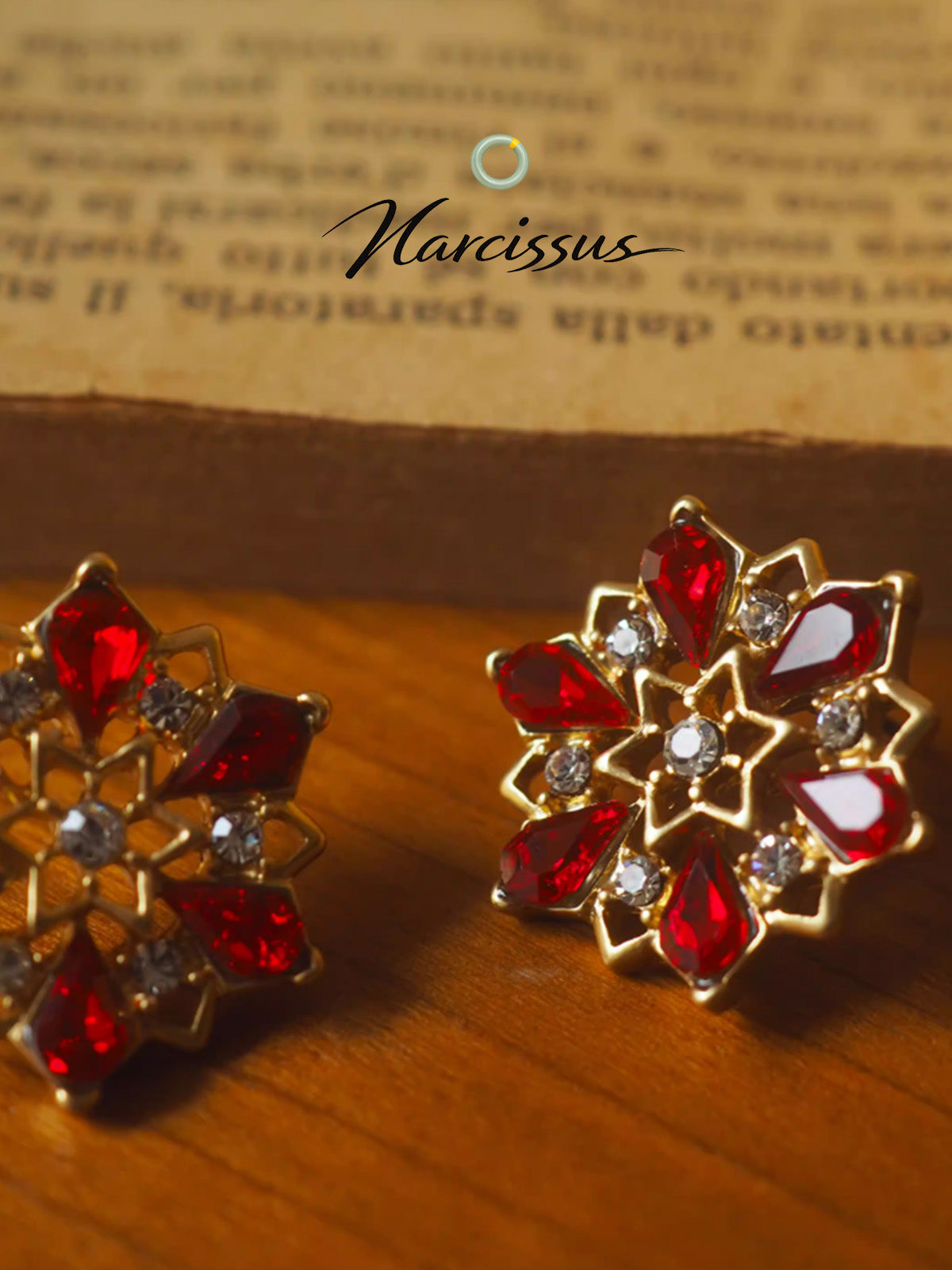 Snowflake Ruby Clip-On Earrings