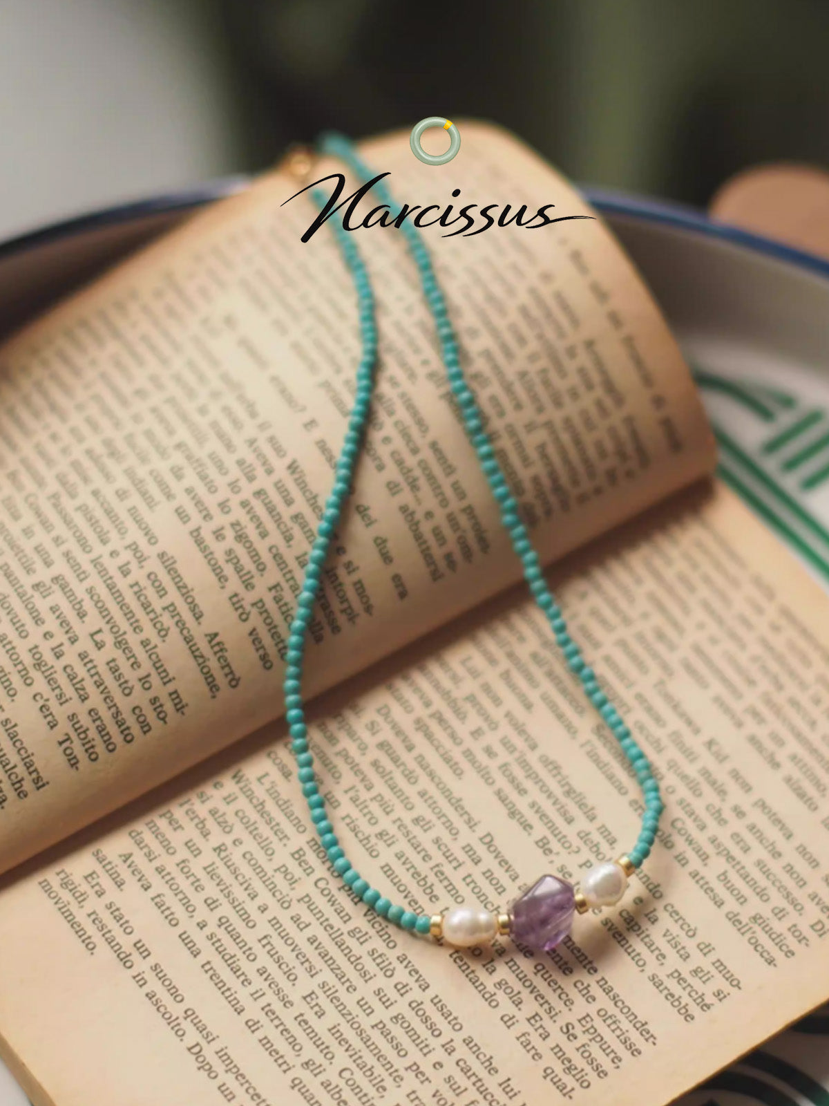 Amethyst Beaded Necklace with Turquoise & Pearl