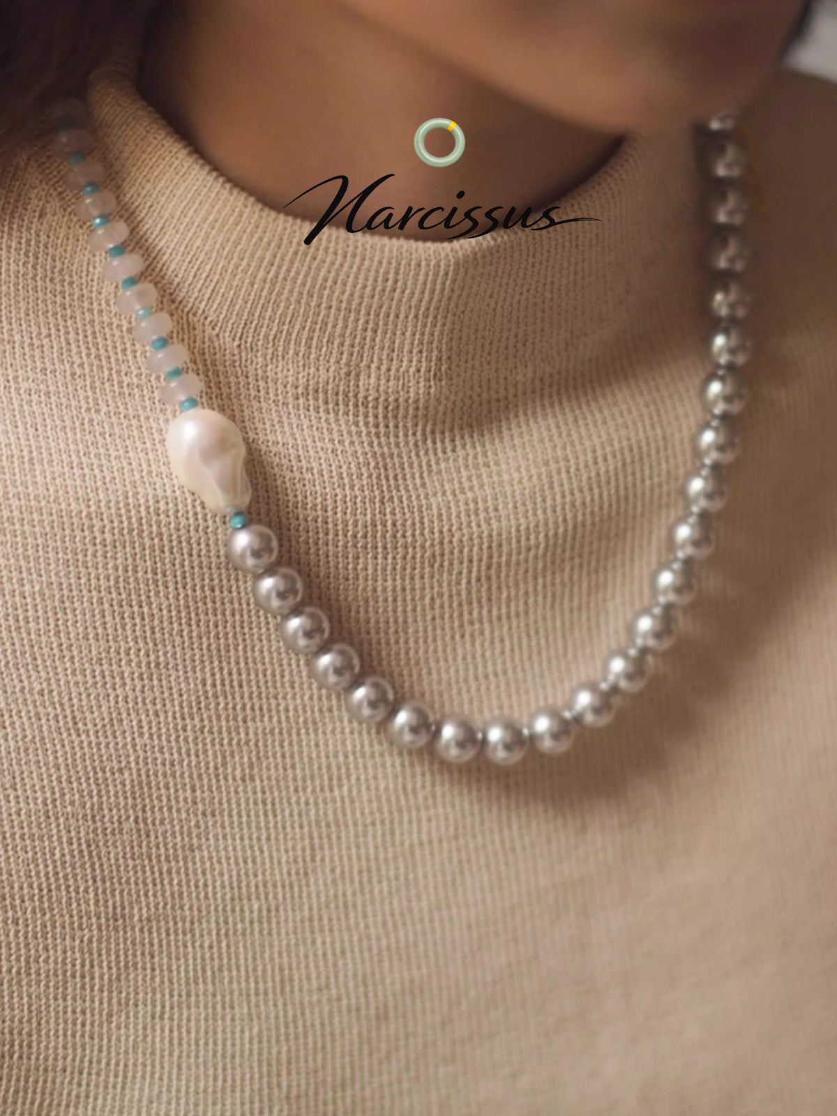 Grey Pearl Beaded Vintage Necklace
