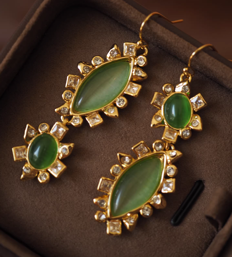 Genius Designer Emerald Asymmetric Earrings